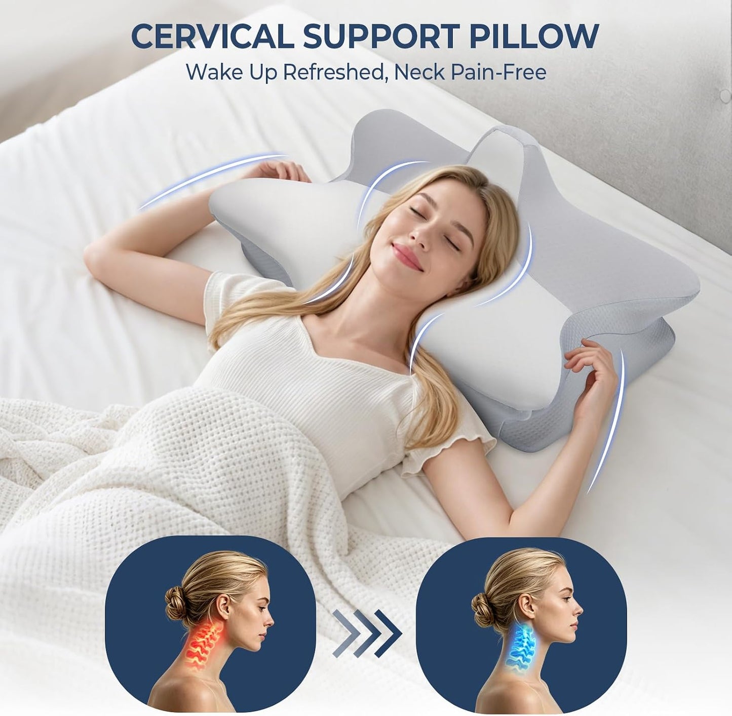 CPAP Pillow for Side Sleeping, 2-IN-1 Cervical Neck Pillow for Pain Relief, Cooling Memory Foam Pillows with Anti-Roll Support Pillar Ergonomic Orthopedic Pillows for Side Back & Stomach Sleepers