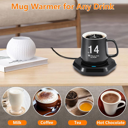 Coffee Mug Warmer: Smart Beverage Heating Plate Candle Wax Cup Warmer Electric Thermostat Coaster for Hot Coffee Milk Tea Water Cocoa Desk Home Office Use (R1 Black)