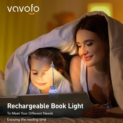 VAVOFO Rechargeable Book Light for Reading in Bed Kids, 7 LED Reading Light with 9-Level Warm Cool White Daylight, Eye Care Lamp with Power Indicator for Bookworms (Yellow)