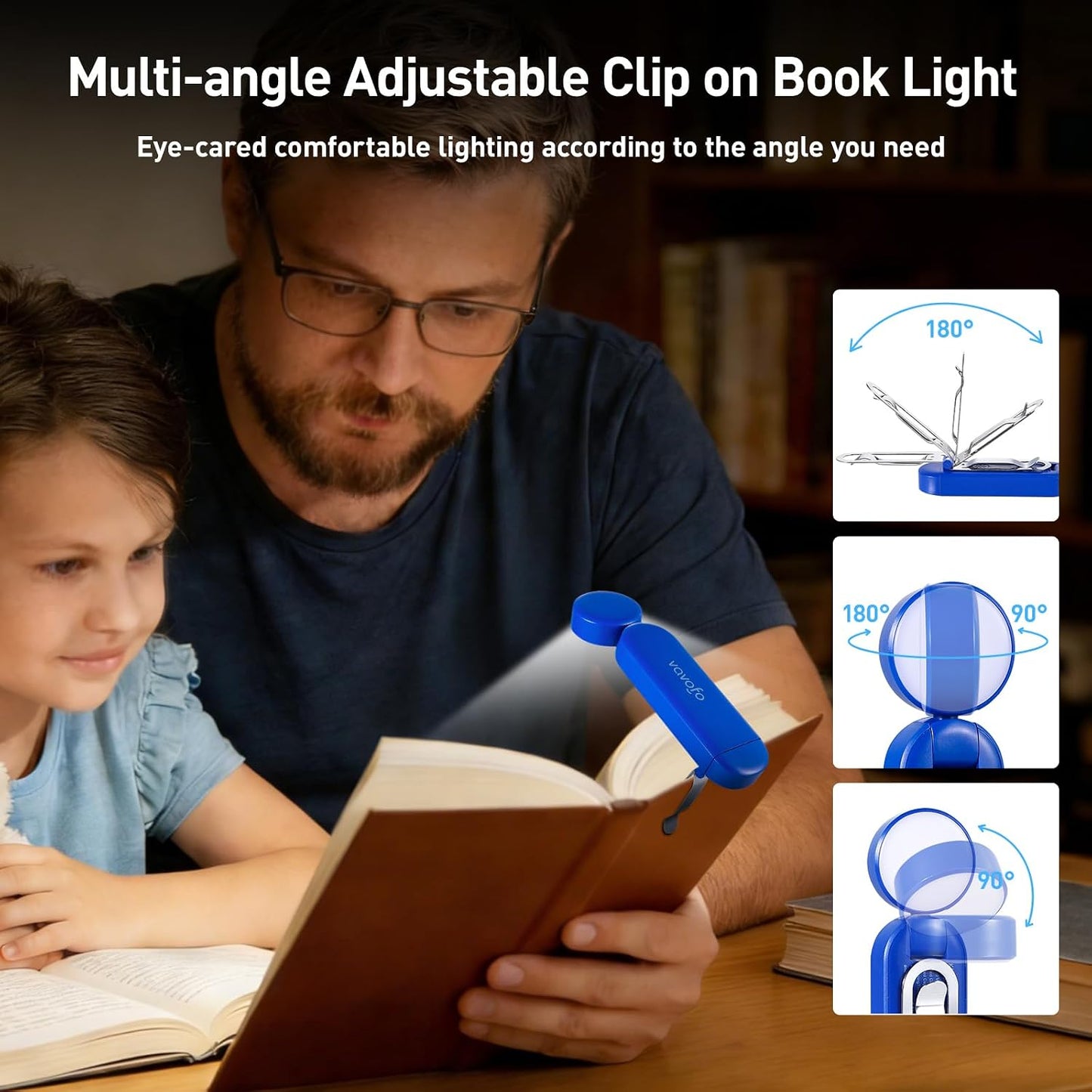 VAVOFO USB Rechargeable Bookmark Reading Light, Blue Light Blocking Amber LEDs for Bedtime Reading - Clip On, 9 Lighting Modes