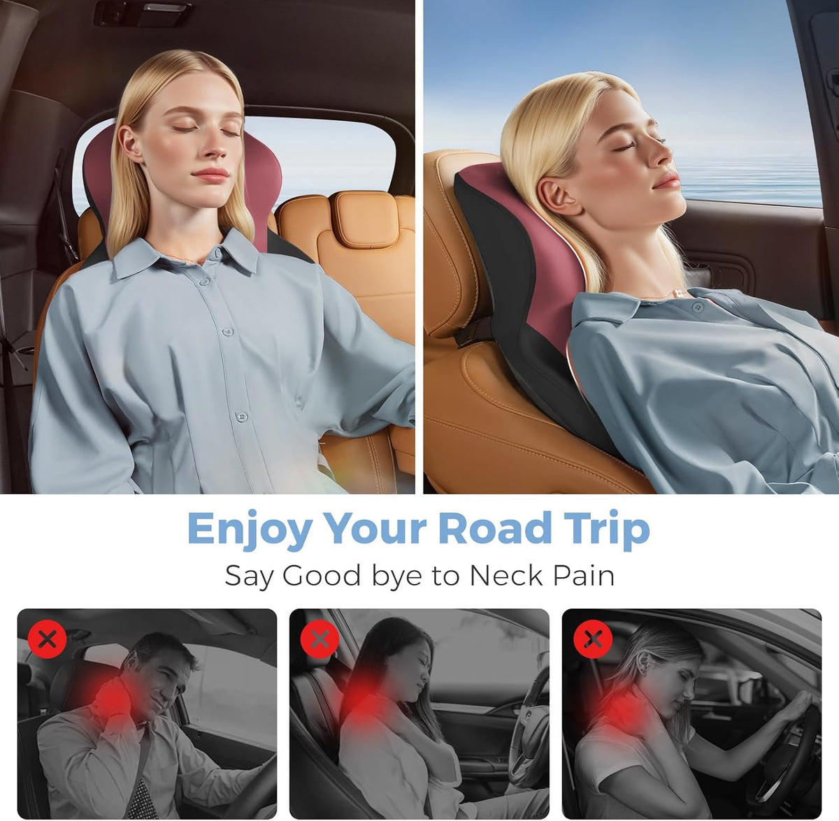 BEBAS Car Headrest Pillow, Ergonomic Neck Pillow with Memory Foam, Black