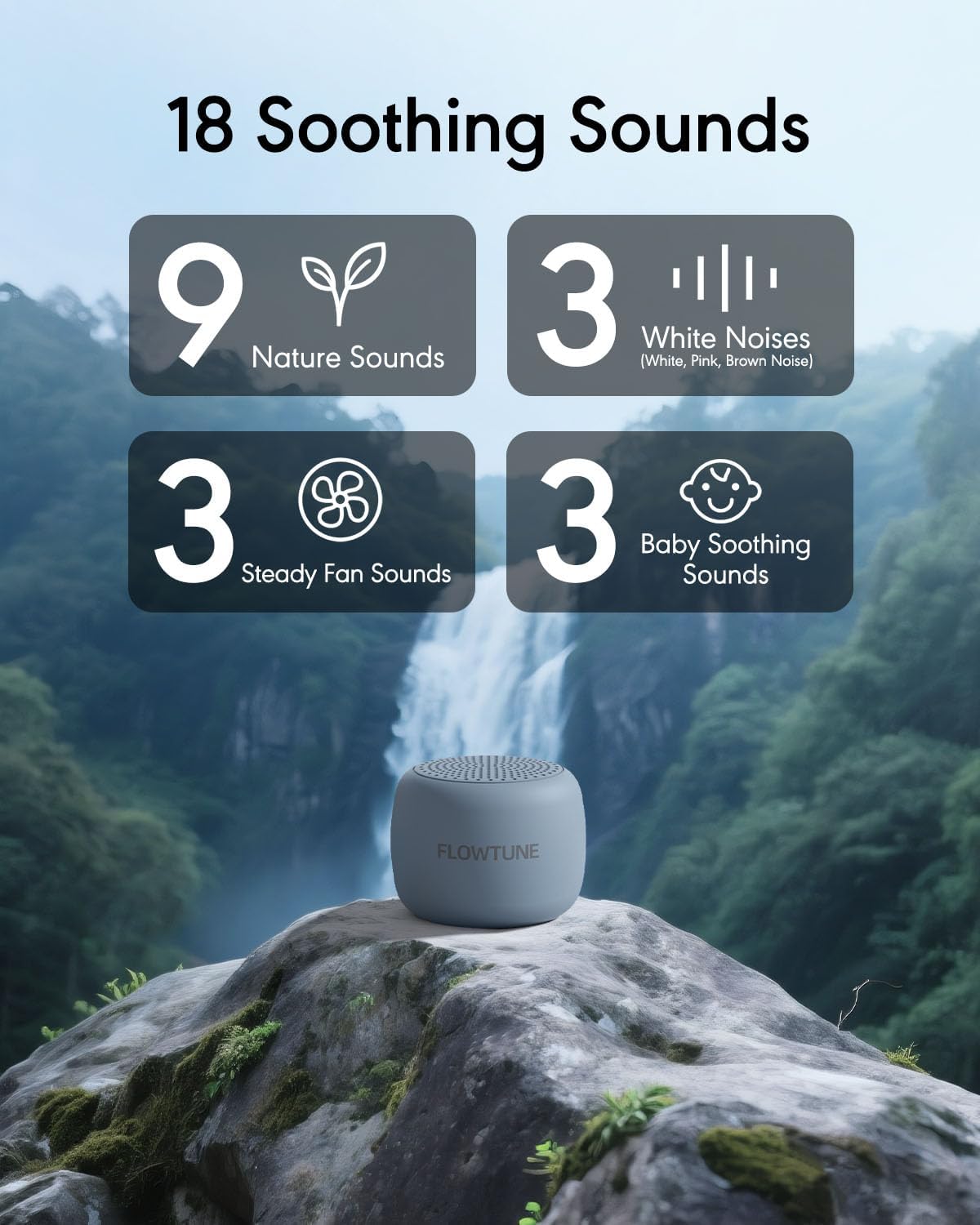 FLOWTUNE Sound Machine White Noise Machine for Baby Adults, 18 Non-looping Sounds, Timer, Memory Function, Portable Sleep Sound Therapy Gift (White)