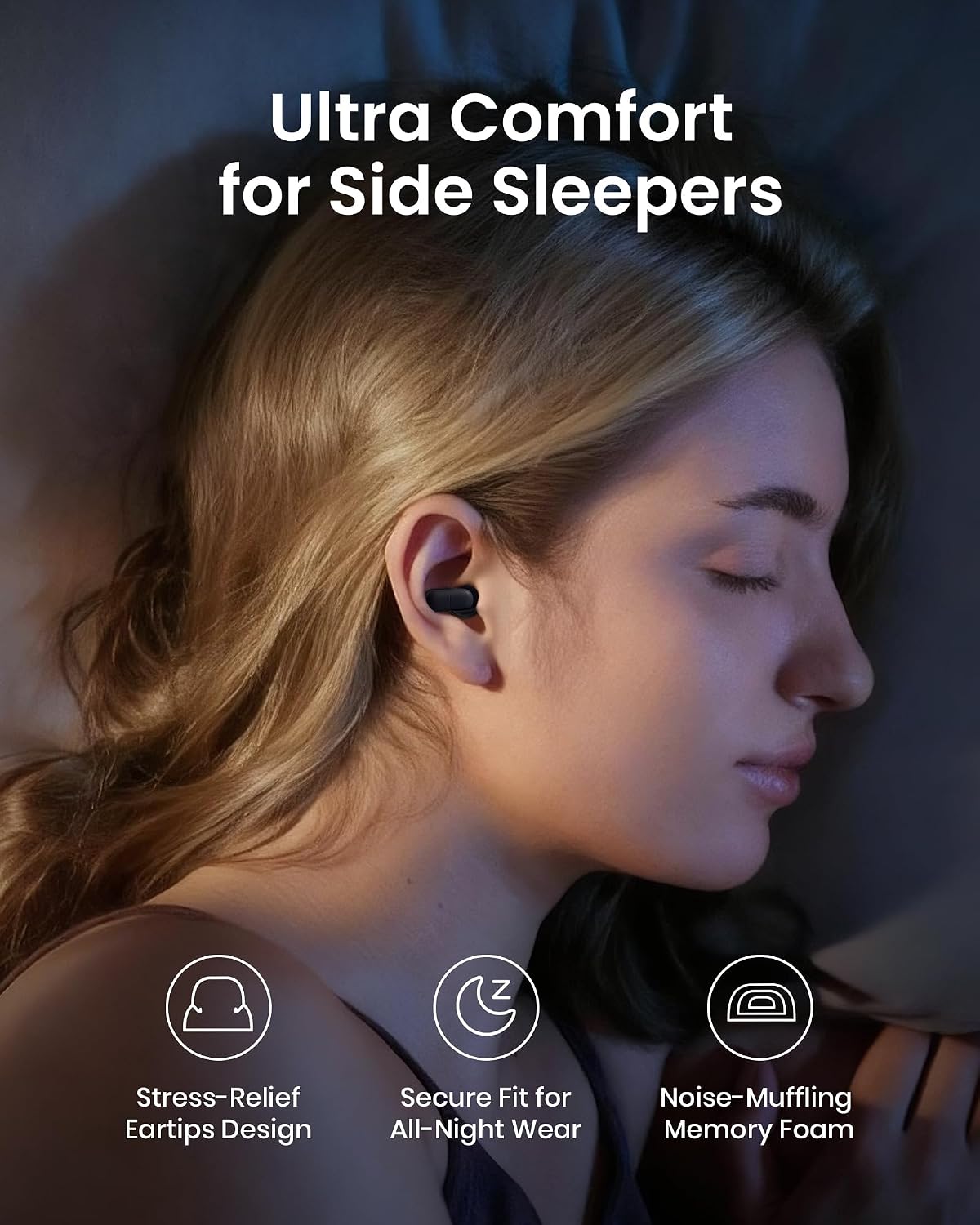 Ear Plugs for Sleeping Comfortable Mid Noise Cancelling Earplugs | All-night Wear without Ear Pain for Side Sleeper Patent Qufits Eartips 23dB Reusable Earplugs for Sleep, Travel - Black