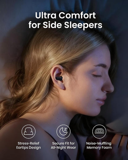 Ear Plugs for Sleeping Comfortable Mid Noise Cancelling Earplugs | All-night Wear without Ear Pain for Side Sleeper Patent Qufits Eartips 23dB Reusable Earplugs for Sleep, Travel - Black