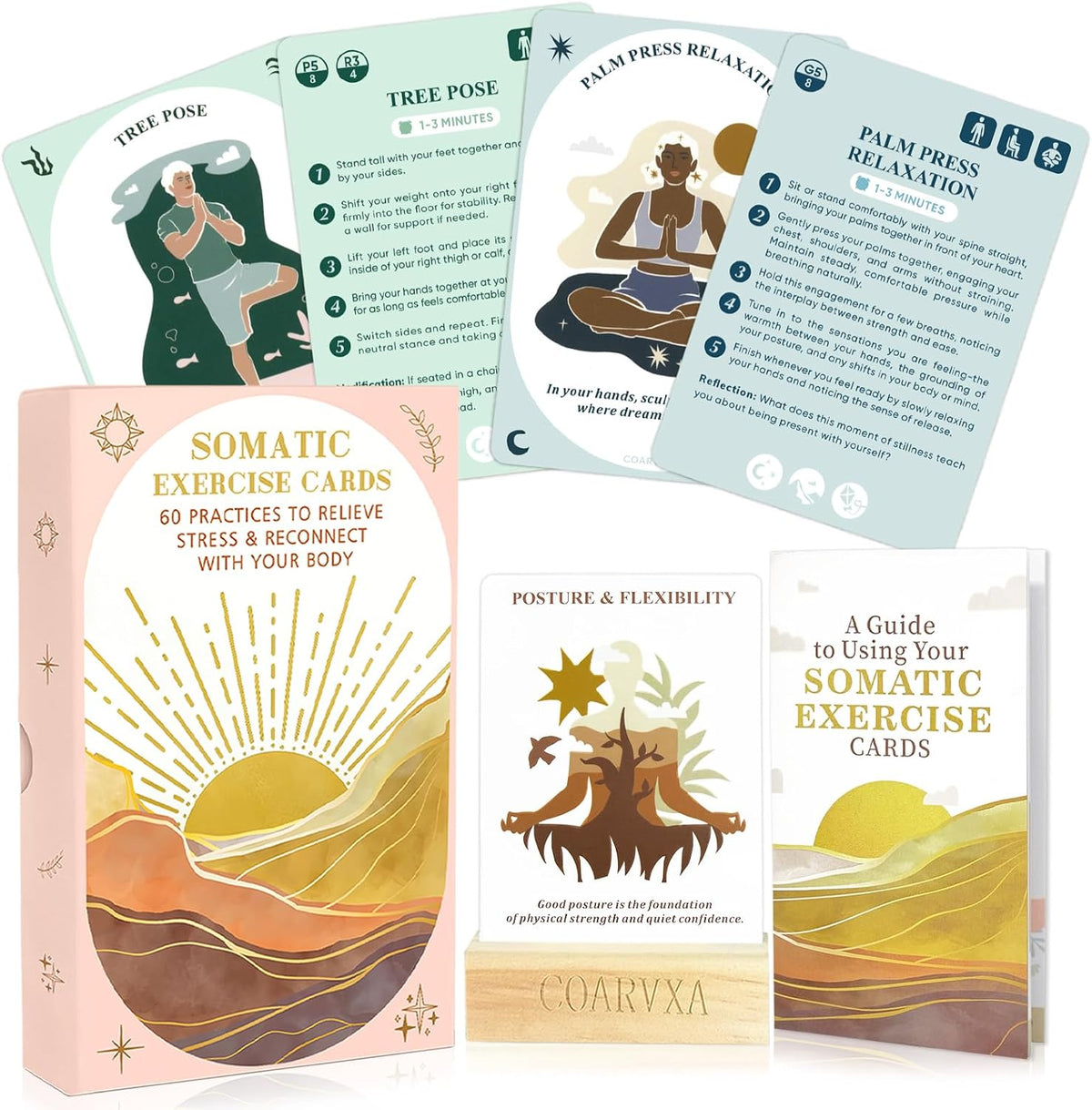 Somatic Therapy Exercise Cards for Women-60 Mindfulness Cards for Stress Reduction and Emotional Balance– Unique Motivational Gift for Yoga Instructors, Teachers & Yoga (somatic Therapy Cards)