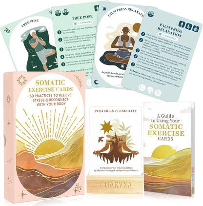 Somatic Therapy Exercise Cards for Women-60 Mindfulness Cards for Stress Reduction and Emotional Balance– Unique Motivational Gift for Yoga Instructors, Teachers & Yoga (somatic Therapy Cards)