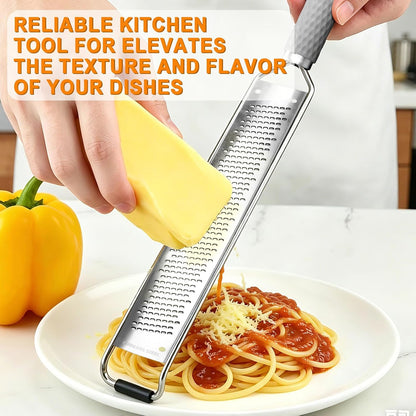 Stainless Steel Lemon Zester, Cheese & Vegetable Zester Grater With Handle | Extra Sharp Blade | Silicone Handle | Blade Cover | Parmesan, Cheese, Lemon, Garlic, Nutmeg, Chocolate, Fruits, Ginger Grater