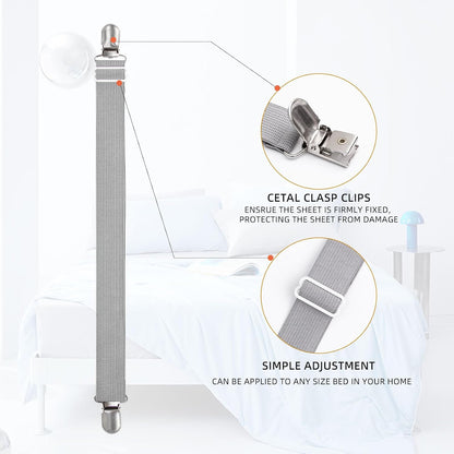 Adjustable Bed Sheet Straps Clips, Elastic Mattress Sheet Fasteners Holder and Suspenders, Grippers to Hold Sheet, Mattress, Sofa, Couch, Table Cloth, Ironing Board Cover, Black
