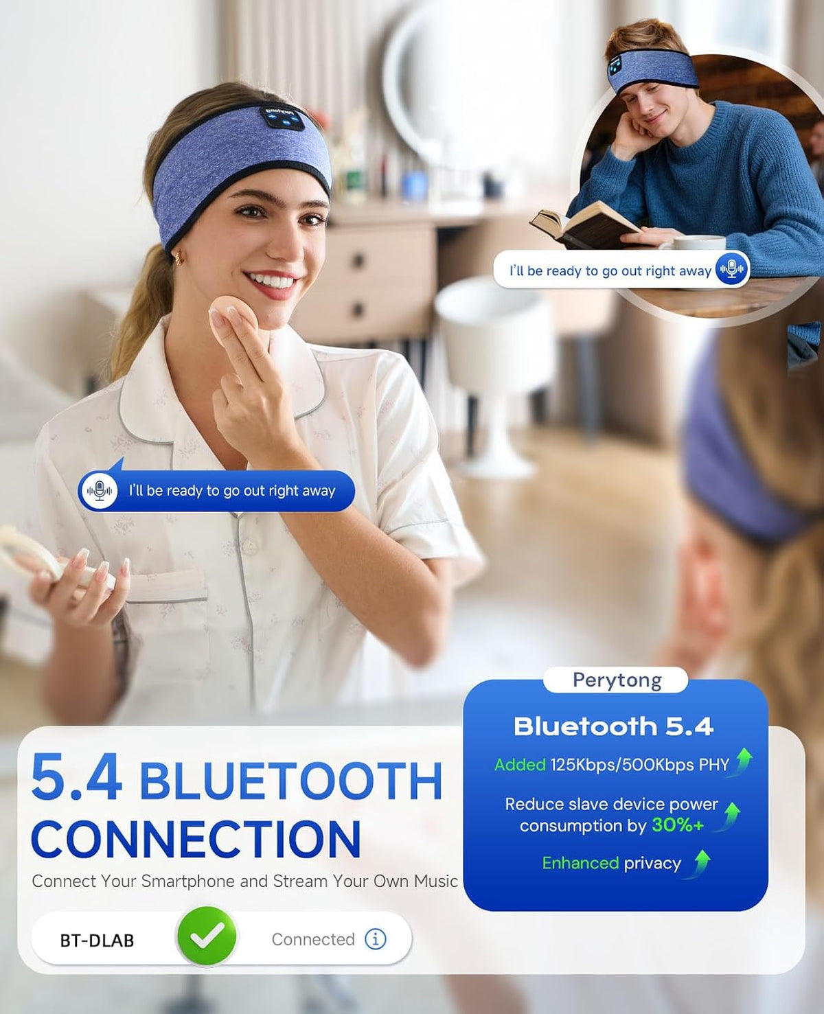 Sleep Headphones | Bluetooth 5.4 Headband | Wireless Earbuds Earphones Sweat Resistant with Ultra-Thin HD Stereo Speaker, Headphone Band for Side Sleepers Workout Running Tech Gadgets Unique Gifts