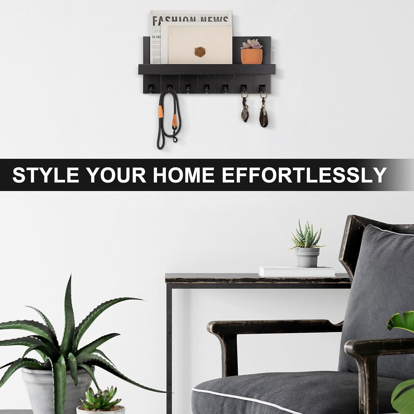 Key Holder for Wall, Decorative Key Holder with Shelf | Key and Mail Holder Wall Mount, Farmhouse Decor with 5 Key Hooks for Keys, Coats, ect.