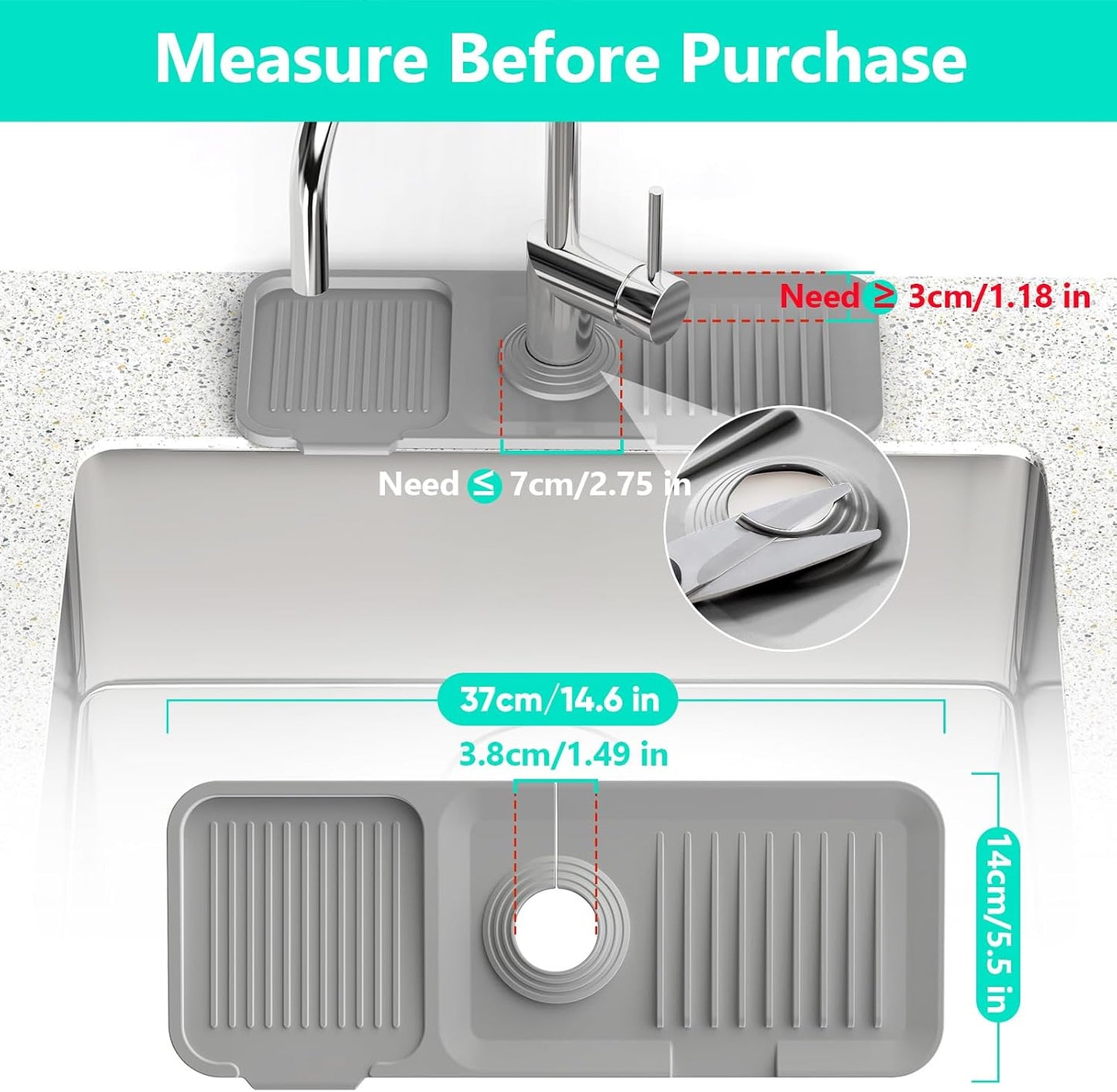 24 Inch Longer Faucet Mat for Kitchen Sink [5° Slope Fast Self-draining]Bathroom Kitchen Sink Splash Guard Silicone Sinks Faucet Mat Splash Guard for Kitchens Sinks Area Tidy Splashs Draining Mats