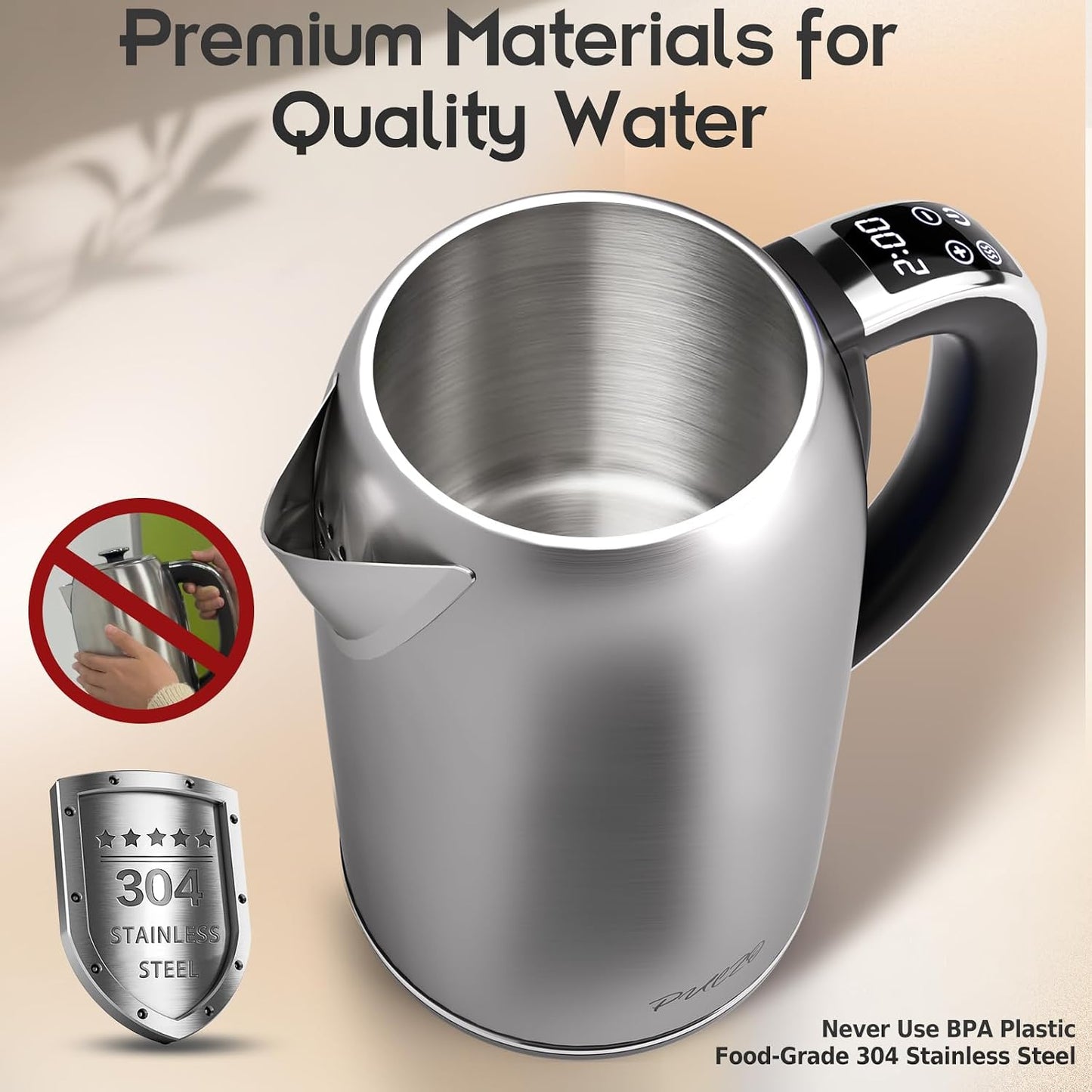 Electric Kettle Temperature Control 1.7L, Stainless Steel Interior (No Plastic Contact), 1500W Electric Tea Kettle, Hot Water Boiler Heater, LED Display&Touch Control,Auto-Shutoff/Boil-Dry Protection