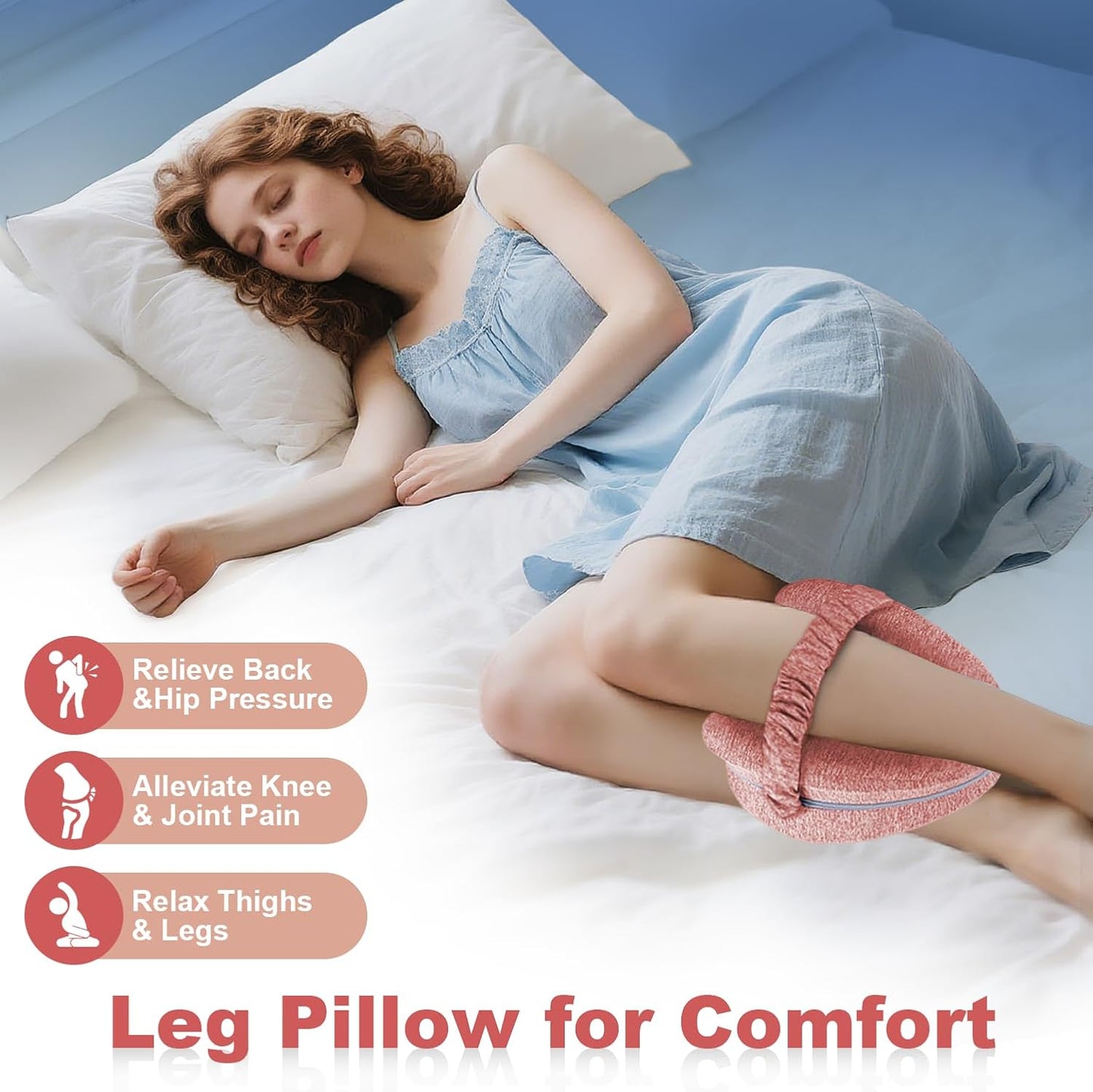 Knee Pillow for Side Sleepers, Leg Pillow for Sleeping, Knee Pillow with Strap, Alignment Pillow Between Legs, Suitable for Relieving Leg, Back & Knee Pain, Machine Washable (Blue)
