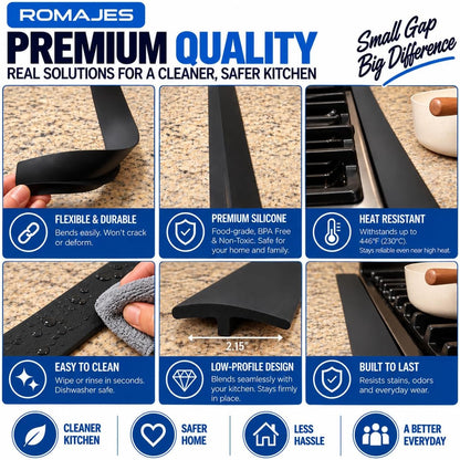 4 Pack Silicone Stove Gap Cover Non Slip 21 Inch Each Black Between Stove and Countertop Heat Resistant Kitchen Counter Gap Filler