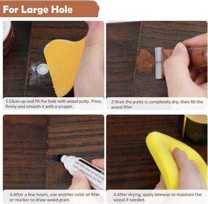 DEWEL Wood Furniture Repair Kit, New Upgrade Wood Fillers, Furniture Touch Up Markers, Wax Sticks, Wood Putty with Beeswax for Cracks, Wood Hole, Scratches, Floor, Table, Door