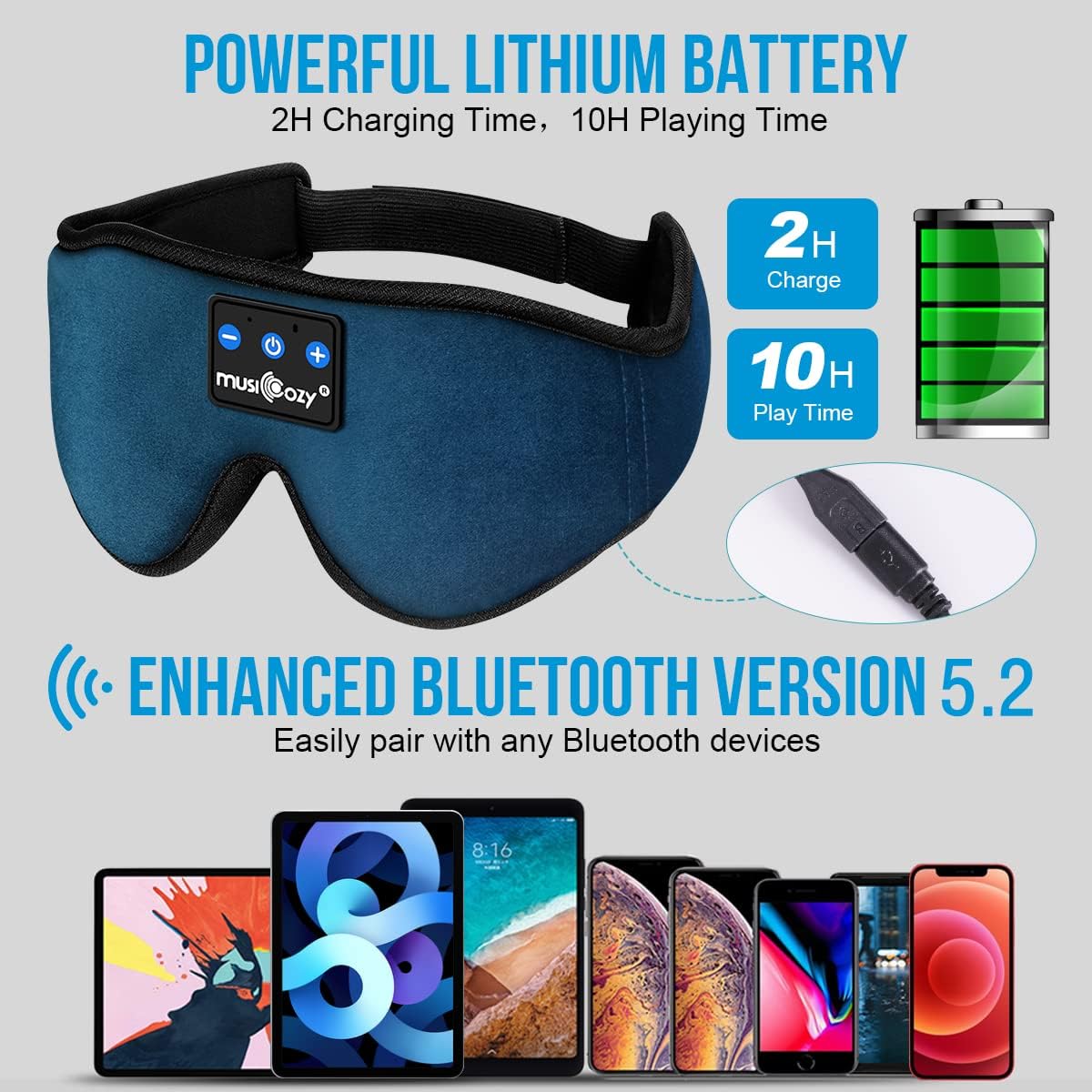 MUSICOZY 3D Sleep Headphones Bluetooth 5.4 Sleep Mask with HD Speakers