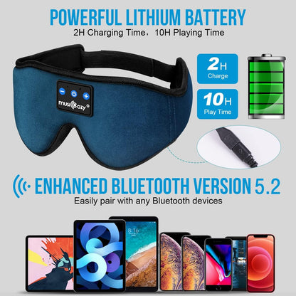 MUSICOZY 3D Sleep Headphones Bluetooth 5.4 Sleep Mask with HD Speakers