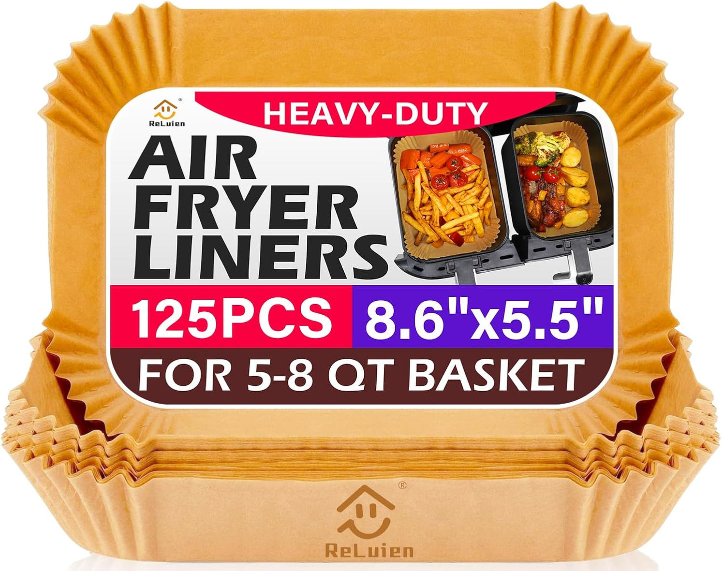 Air Fryer Liners Disposable 125 Pcs, 8 Inch Paper for 5-8 QT Air Fryers | Square Unbleached Parchment Paper, Non-Stick, Greaseproof for Baking, Roasting, Microwave, Oven, Airfryer Basket Accessories