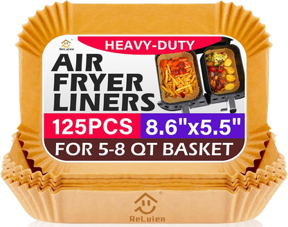 Air Fryer Liners Disposable 125 Pcs, 8 Inch Paper for 5-8 QT Air Fryers | Square Unbleached Parchment Paper, Non-Stick, Greaseproof for Baking, Roasting, Microwave, Oven, Airfryer Basket Accessories