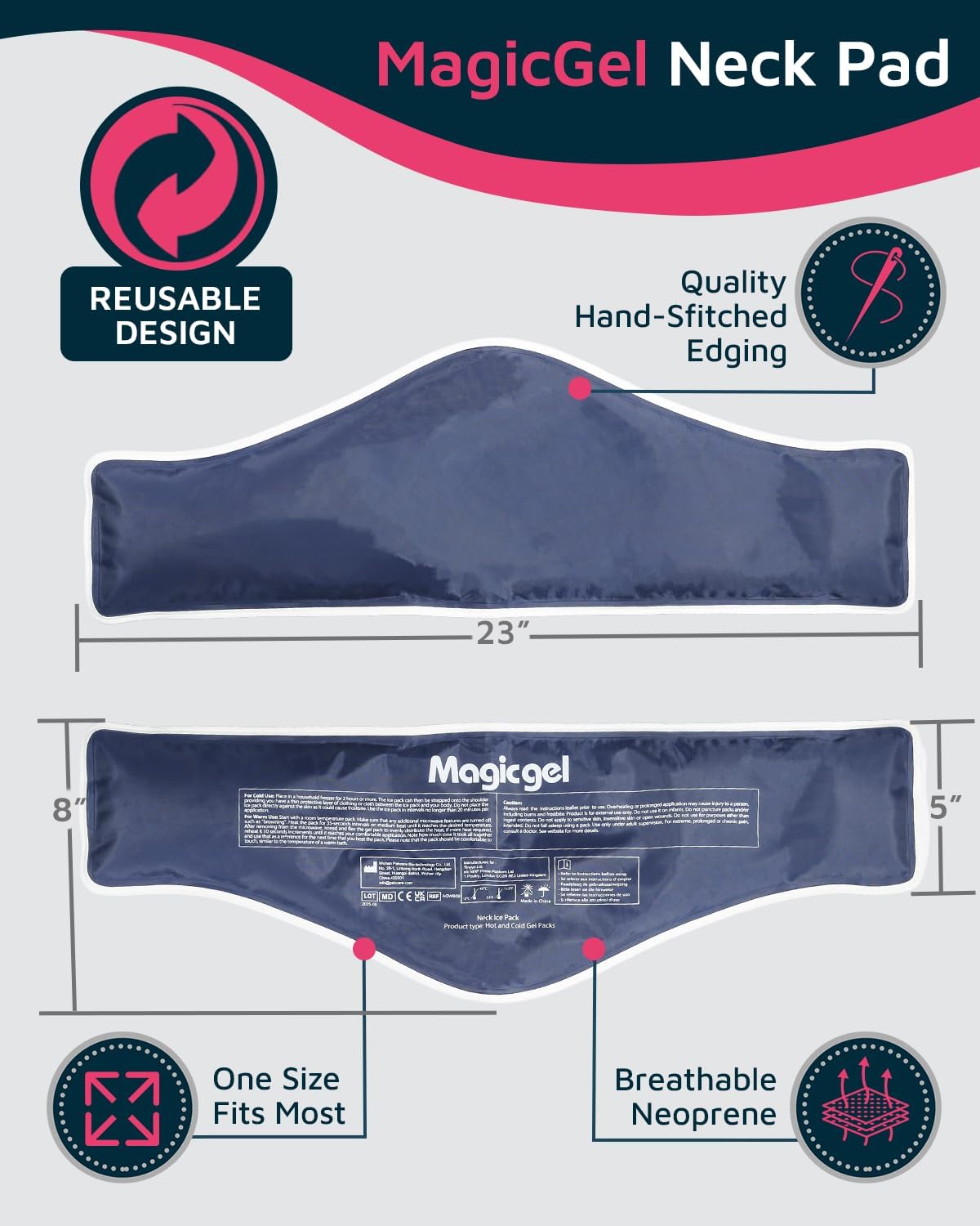 Magic Gel Neck Cooling Tube - Cooling Neck Ring - Reusable Ice Ring Wraps - Necks, Face Ice Coolers - Frozen Cool Wraps, Tubes for Summer Heat, Extremely Hot Weather - 2 Pack, B&W