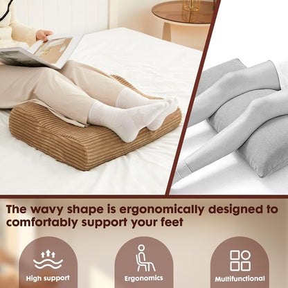 B Shape Corduroy Recliner Foot Pillow, Foam Extra Large Foot Rest Cushion with Adjustable Straps, Suitable for Bed Chair Sofa Headrest Back Lumbar Leg Support Pillow (Light Brown)