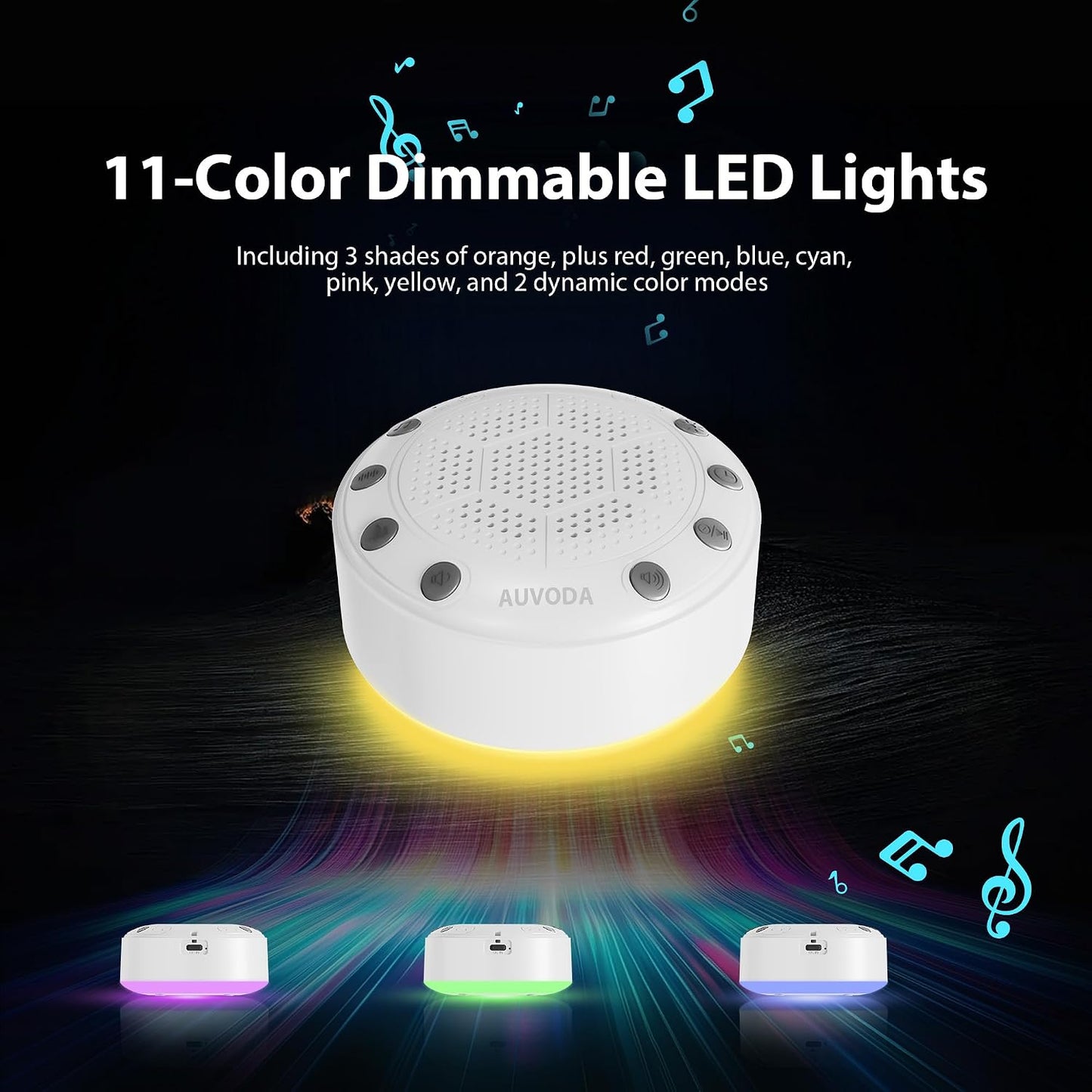 S318 White Noise Machine with 25 Non-Looping Sounds, LED Lights | Memory & Timer, BT 5.3, USB-C Rechargeable Battery, Portable, For Baby, Adults, Sleep, Travel, Home, Office