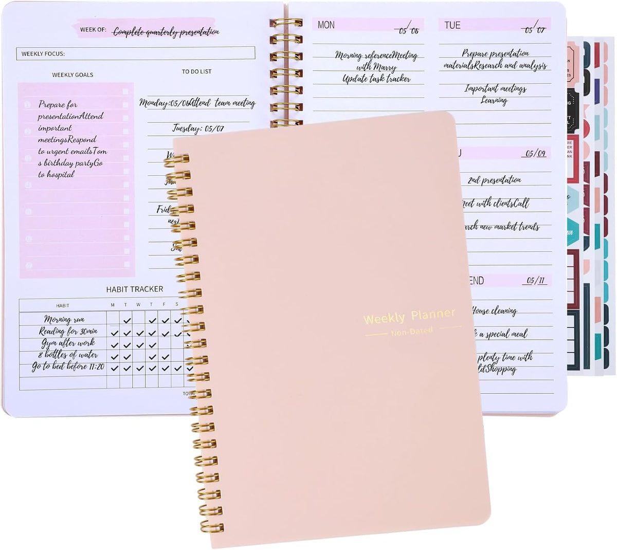 Thboxes A5 Weekly Planner Notebook, 52 Week Undated Journal for Women, Pink
