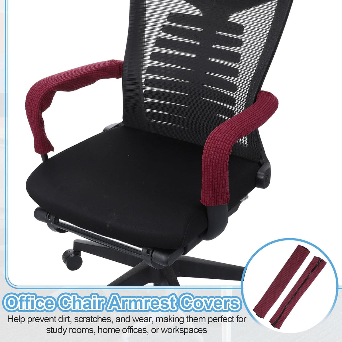 PATIKIL 22x4.3 in Office Chair Armrest Covers, 1 Pair Office Chair Arm Covers Long Computer Chairs Arm Rest Cover with Zipper Removable Rest Slipcover Hand Rest Protector, Black