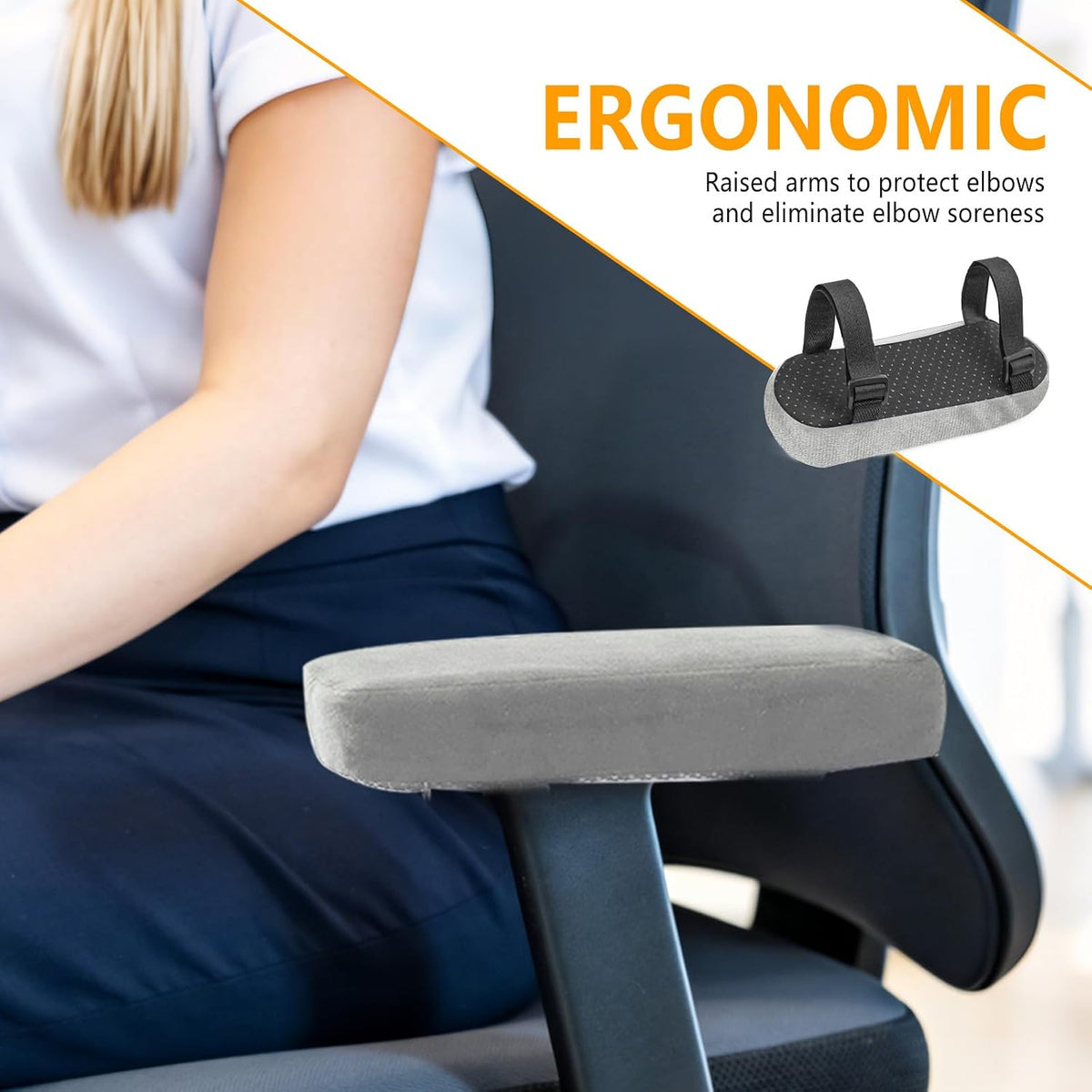Set of 2 Soft Memory Foam Office Chair Arm Covers, Wheelchair Armrest Pads for Elbow & Forearm Pressure Relief, Chair Arm Rest Pads Cushions for for Office Desk Gaming Chair, Grey