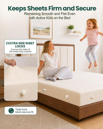 Bed Sheet Holders for Corners: 10 Clips with Side-Edge Locks (Not Just 4 Corners), One-Piece Bed Sheet Straps, No Metal & Anti-Slip, Heavy Duty Fitted Sheet Holder (Twin＆Full Style: 5-8in)
