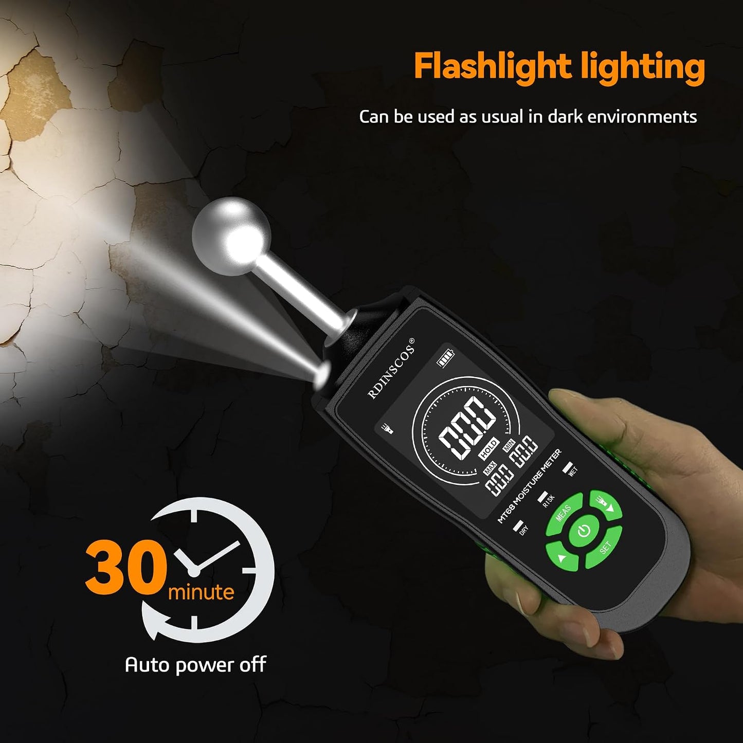RDINSCOS Pinless Moisture Meter for Wood & Wall | Digital Moisture Detector, Flooding Detection, High Humidity Detection, For Walls, Floor, Masonry