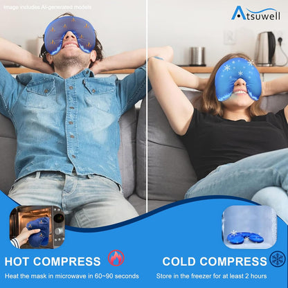 Atsuwell Sinus Mask Microwavable, Heated Eye Masks for Dry Eyes, Pink | Sinus Relief Mask, Warm Cold Compress for Face Eye Fatigue, Unscented Flaxseed Moist Heat, Weighted Eye Mask for Sleeping
