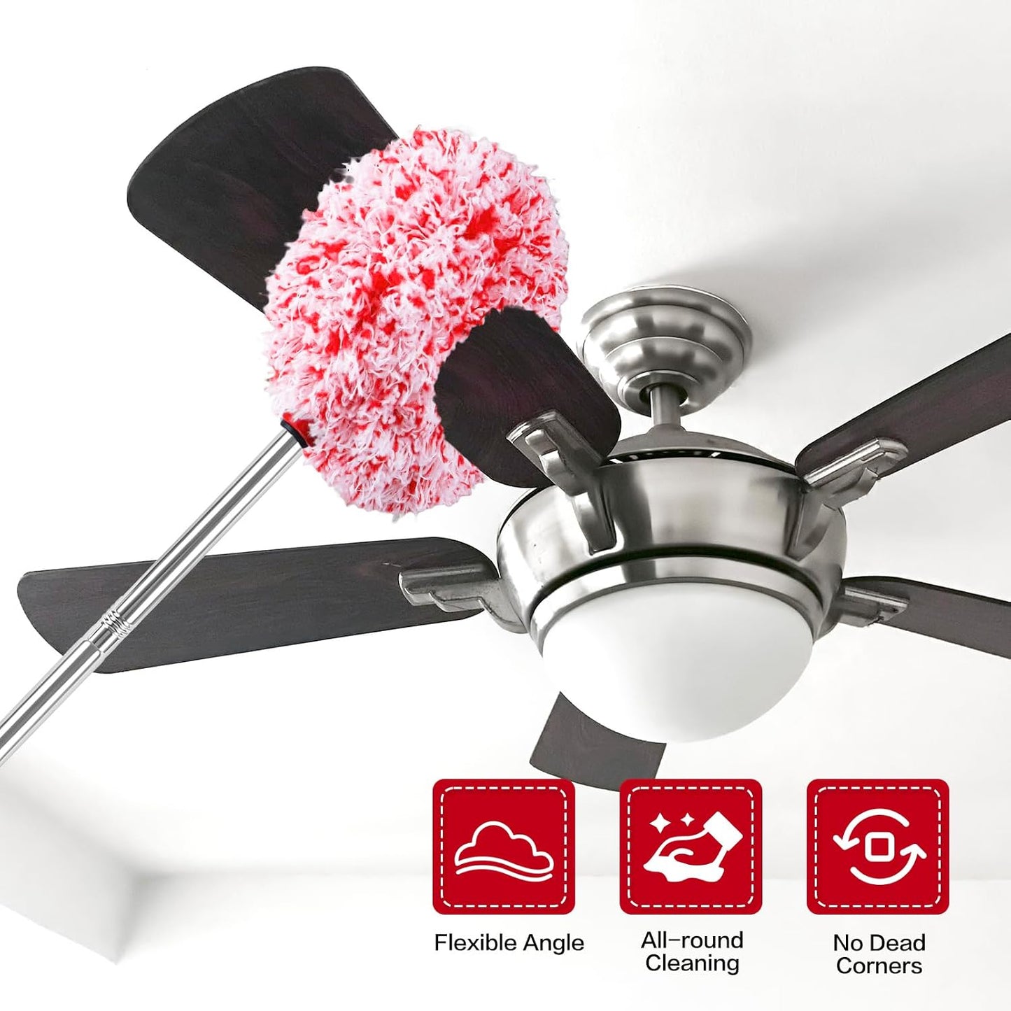 Ceiling Fan Cleaner Duster Reusable Microfiber Ceiling Fan Blade Cleaner Removable Duster with Extension Pole Adjusts 13 to 49.7 Inch for Cleaning Walls Bookshelves Furniture Door Window Top (Blue)
