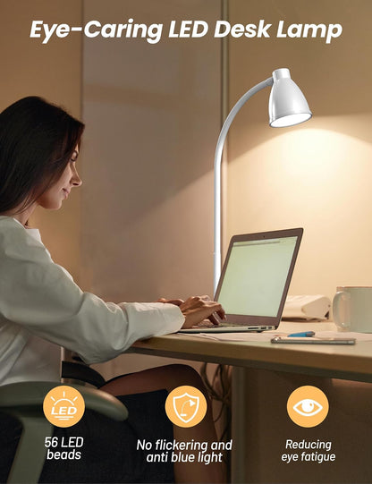 BOHON LED Desk Lamp with USB Charging Port 3 Color Modes Dimmable, Black | Reading Light Intelligent Induction Auto Dimming Task Lamp Neck Flexible Table Lamp for Bedside Office, AC Adapter Include