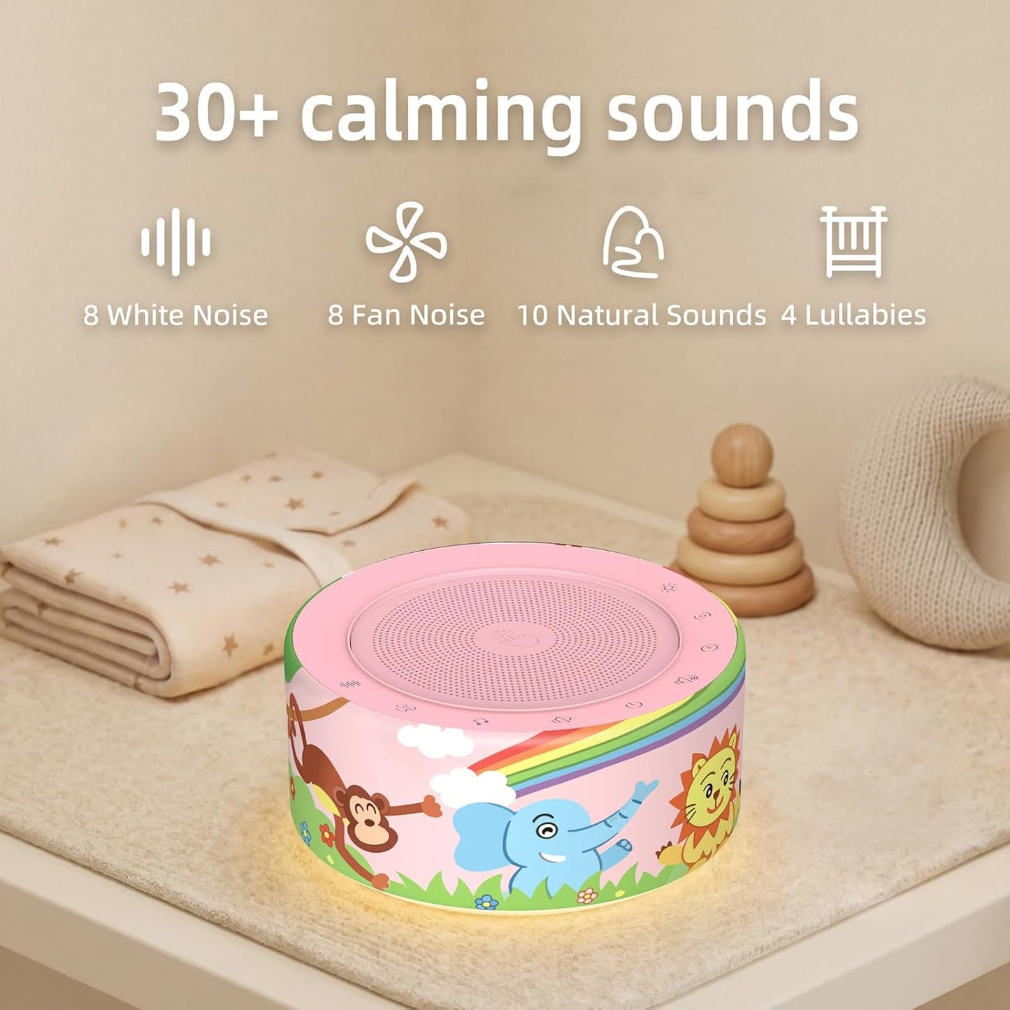 Kipcush White Noise Machine for Baby & Adults, 30 Soothing Sounds, Sleep Sound Machine with 8 Color Night Light, Memory Function, White Noise for Sleeping, Nursery, Office, Travel & Relaxation