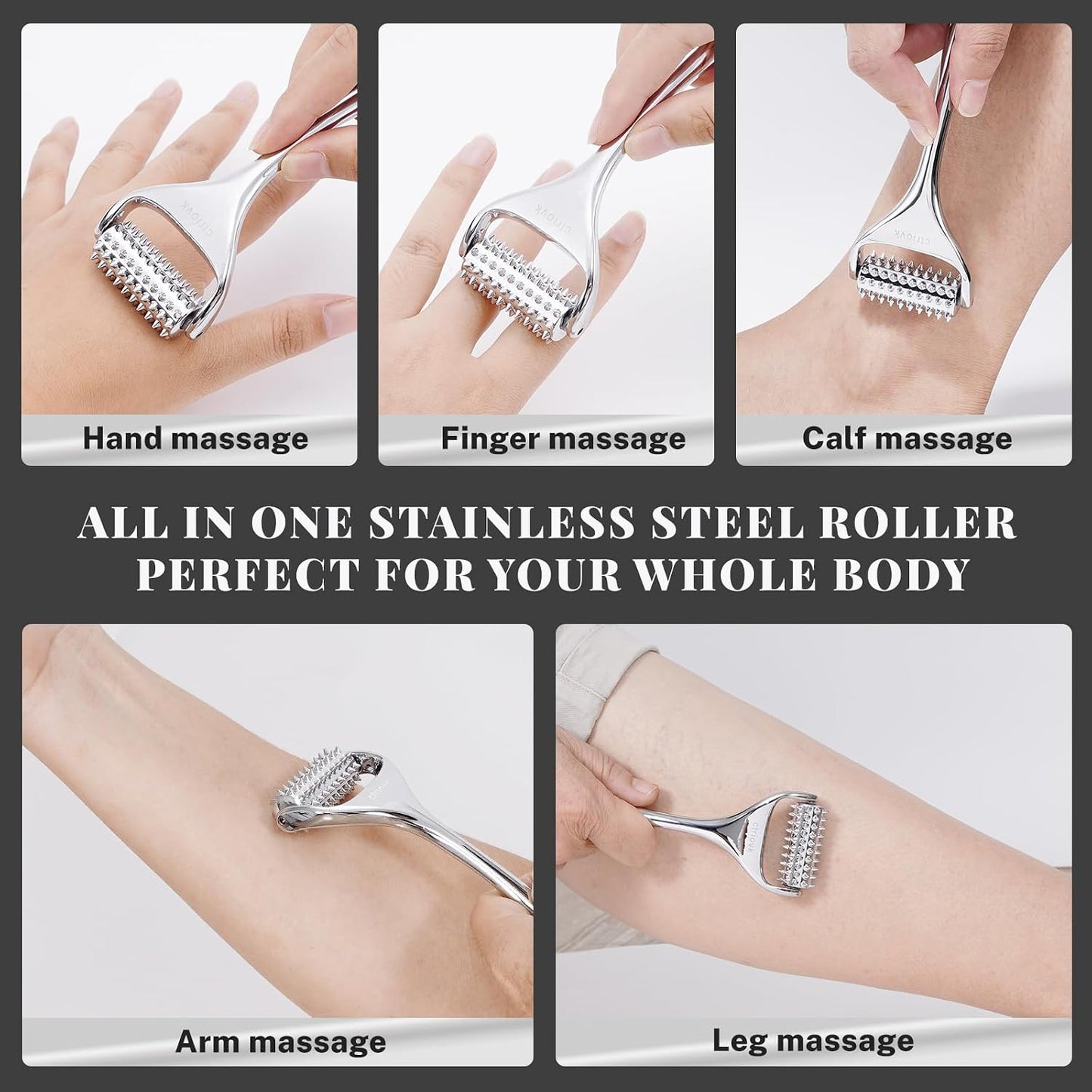 Acupuncture Massage Roller with Acupressure Spikes Roller Massager | Stainless Steel Massage Tool Face Roller, Back & Leg, Finger & Foot Roller, Spiky Massage Roller for Muscle Rolling Massage