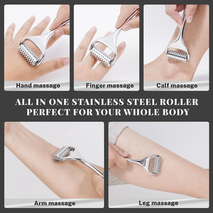Acupuncture Massage Roller with Acupressure Spikes Roller Massager | Stainless Steel Massage Tool Face Roller, Back & Leg, Finger & Foot Roller, Spiky Massage Roller for Muscle Rolling Massage
