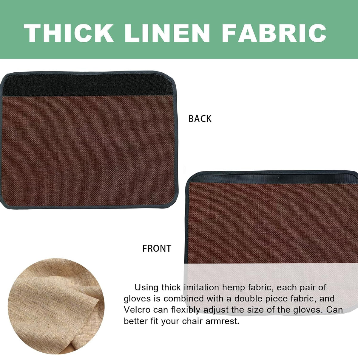 Ntomtuex Linen Office Chair Arm Covers Computer Chair Armrest Pads Covers Adjustable Desk Chair Arm Wheelchair Armrest Protector, Set of 2, Brown