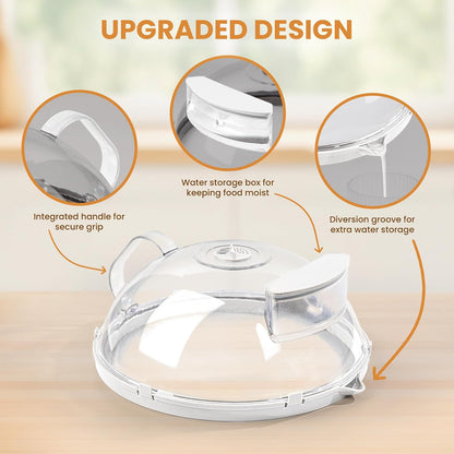 Microwave Splatter Cover with Water Steamer, Integrated Handle, 10 Inch | Microwave Food Cover with Water Reservoir to Keep Food Moist, Kitchen Essentials Gadgets, House Warming Gifts New Home