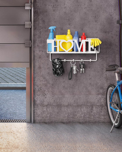 Key Holder for Wall - Key Rack with 5 Key Hooks, 11.02" L×2.75" W×4.92" H, Key and Mail Organizer Wall Mount with Mesh Basket, Key Hanger for Wall, Entryway, Home Decor(Matte Black)
