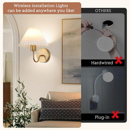 Rechargeable Battery Operated Wall Sconce Sets of 2, 15 Colors Wireless gooseneck Black Wall Lights Fixture with Dimmable Bulbs and Remote, Not Hardwired Wall Mounted Lamps for Bedroom Living Room