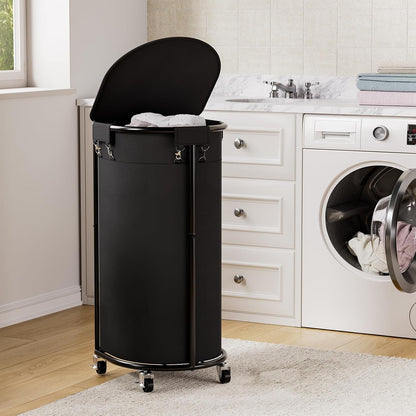 Laundry Hamper with Wheels and Lid, 100L Half Round Rolling Laundry Basket | Gasvadivum Sturdy Metal Frame Laundry Cart with Removable Bag, Dirty Clothes sorter Organizer for Bathroom, Bedroom, Black