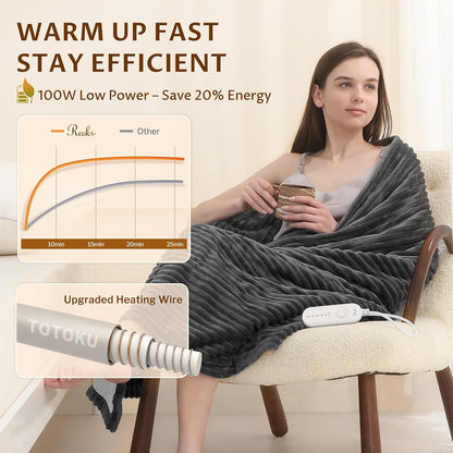 Heated Throw Blanket, 5 Heat Levels, 3 Hours Auto-Off, White | ETL & FCC certified, 50" × 60", OEKO-TEX fabric, machine washable, 100W low energy