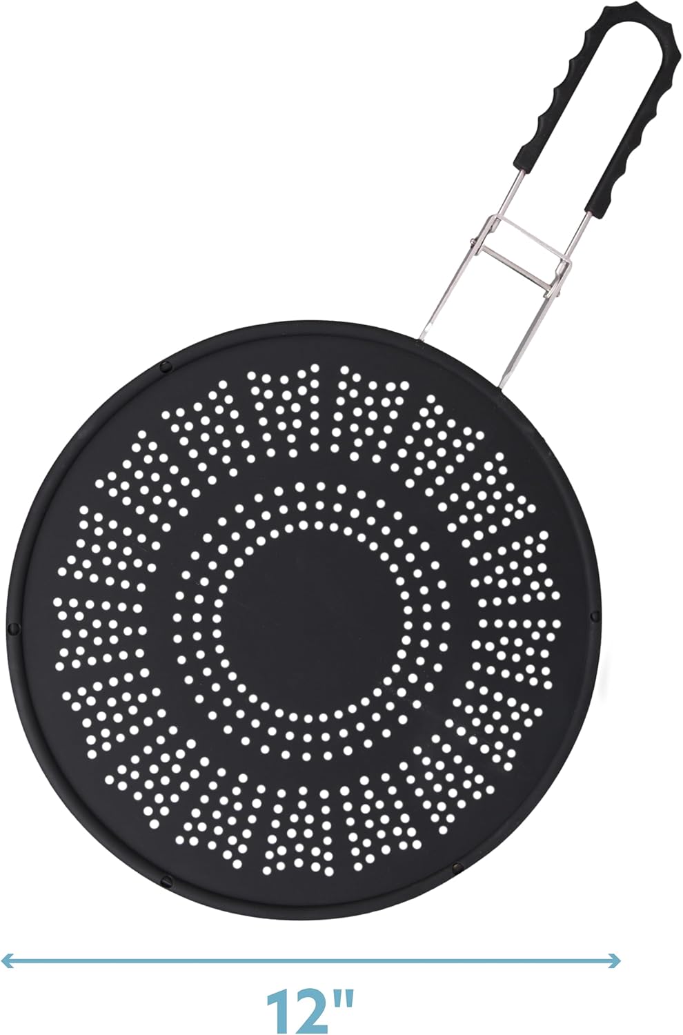 XL 11.5" Silicone Splatter Screen Shield- Multi Use Cover w Foldable Handle | Features Built in Water Strainer, Protect from Oil, Grease with Shield Guard- Fits Most Kitchen Frying Pans, Heat Resistant