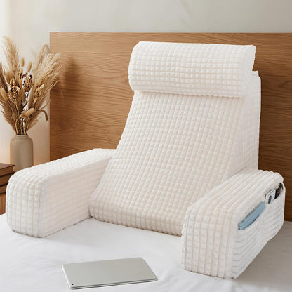 Vekkia 19'' Reading Pillow for Adults with XL Side Pockets, Adjustable Arms | 45° Back Support Chair for Sitting in Bed, Washable Cover, Perfect for Gaming, Watching TV, Relaxing, or Recovery, Gift Idea