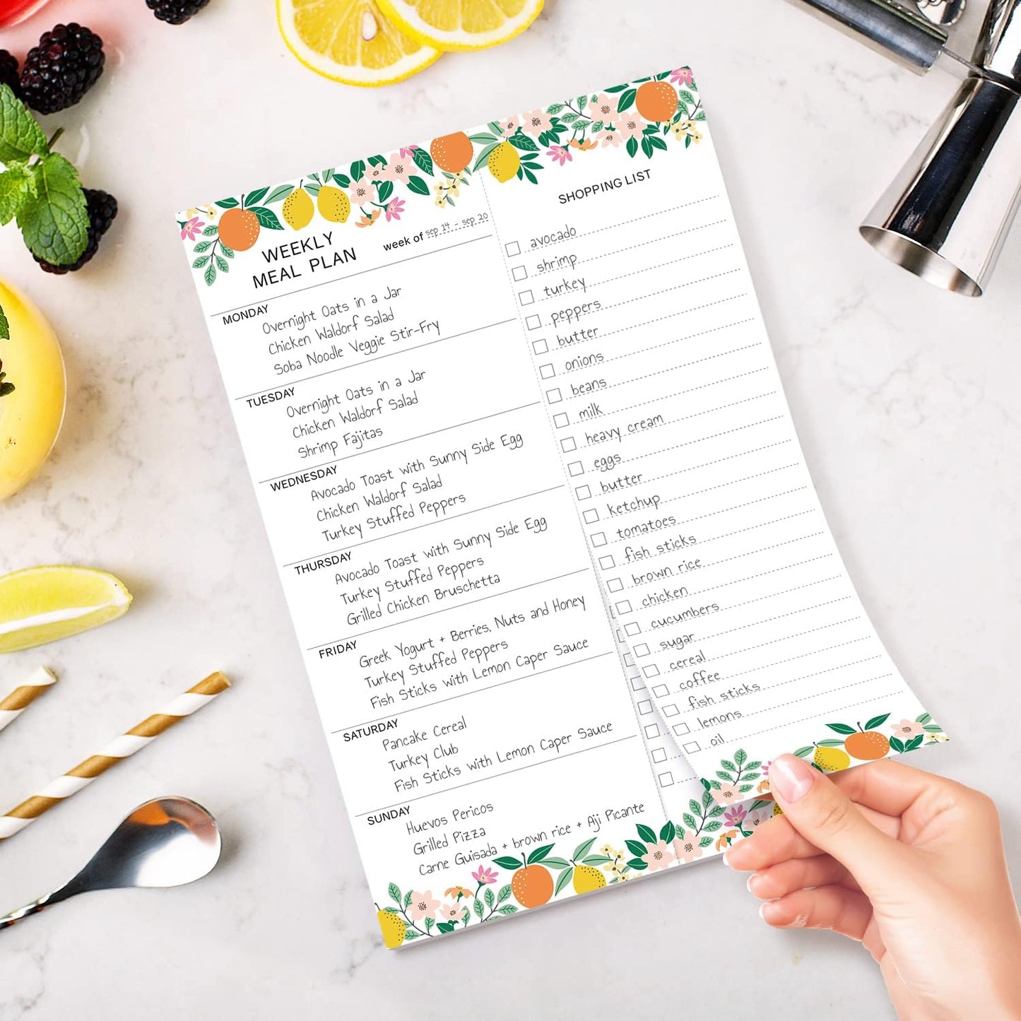 Sweetzer & Orange Fruity Weekly Meal Planner and Grocery List Magnetic Notepad. 7x10” Meal Planning Pad with Tear Off Shopping List. Plan Weekly Menu Food for Weight Loss or Dinner List for Family!