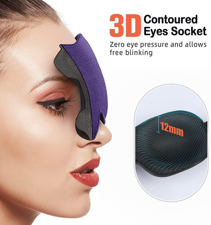 Sleep Mask SleepFun Invisible Alar Deep Orbit 3D Eye Mask Ultra Lightweight & Comfortable Sleeping Mask for Travel, Nap, Shift Works, Black & Blue