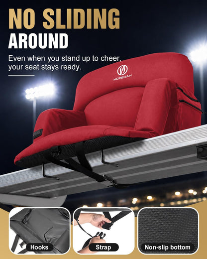 HOPERAN 25in Heated Stadium Seats for Bleachers, 4.3" Extra Thick, Pink | Super Soft Sofa-Style, Independent Seat&Back 3 Level Heat (NO Battery), 6 Recliner, Anti-Slip, Side Pockets, Backpack Straps