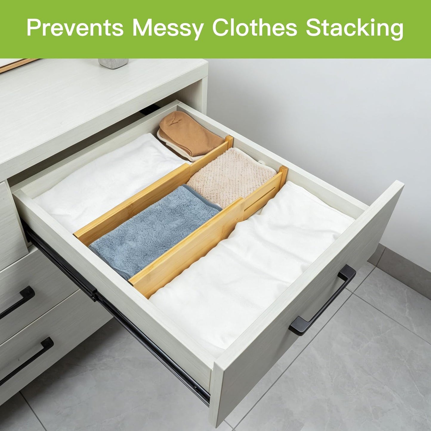 Utoplike 4 Pcs Bamboo Kitchen Drawer Dividers, Large Drawers Organizers | Adjustable Spring Loaded Expandable Organization, Works in Dresser, Bathroom, Bedroom, Office, Fit 17.8"-20.6" Drawer, 2.4"H