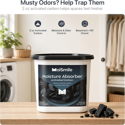 Moisture Absorbers with Activated Charcoal, Humidity Control & Air Deodorizing Preparations for Closet, Bathroom, Basement, Car & RV, 3 Pack